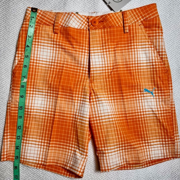 NWT Puma Boys Dry Cell Bermuda Golf Shorts Vibrant Orange & White Plaid Size M - Picture 4 of 8